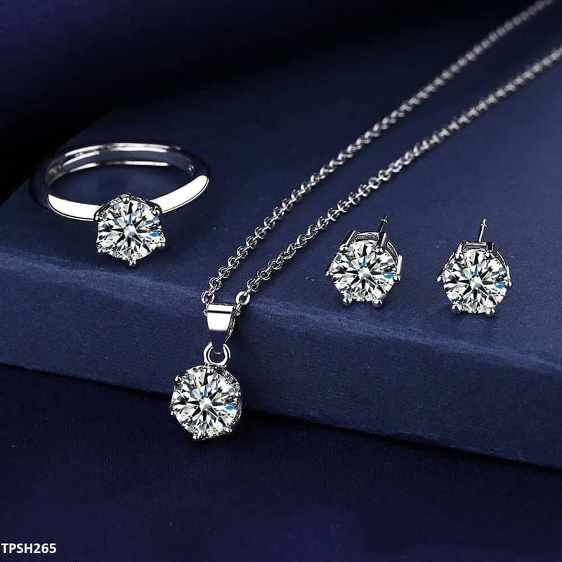 ✨ BLX Round Silver Stone Pendant Set – Sparkle with Elegance! ✨